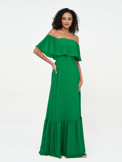 Emerald Azalea Chiffon Off-Shoulder Dress