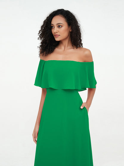 Emerald Azalea Chiffon Off-Shoulder Dress