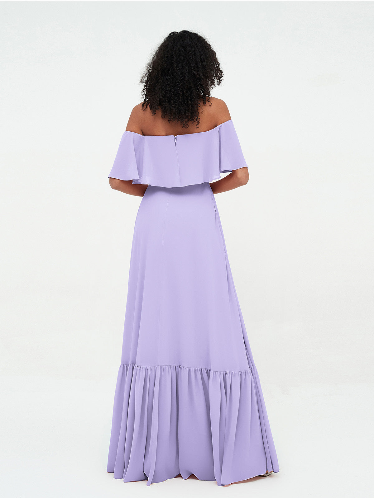 Lilac Azalea Chiffon Off-Shoulder Dress