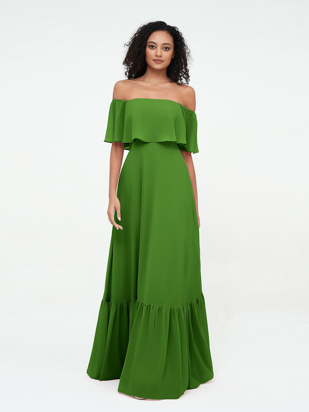 Moss Azalea Chiffon Off-Shoulder Dress
