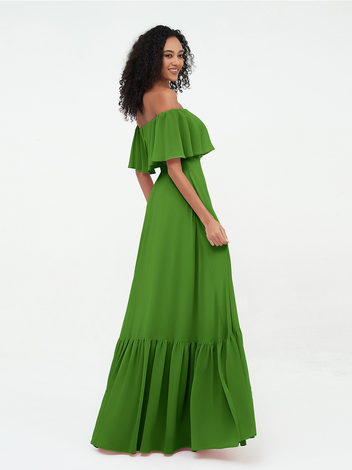 Moss Azalea Chiffon Off-Shoulder Dress