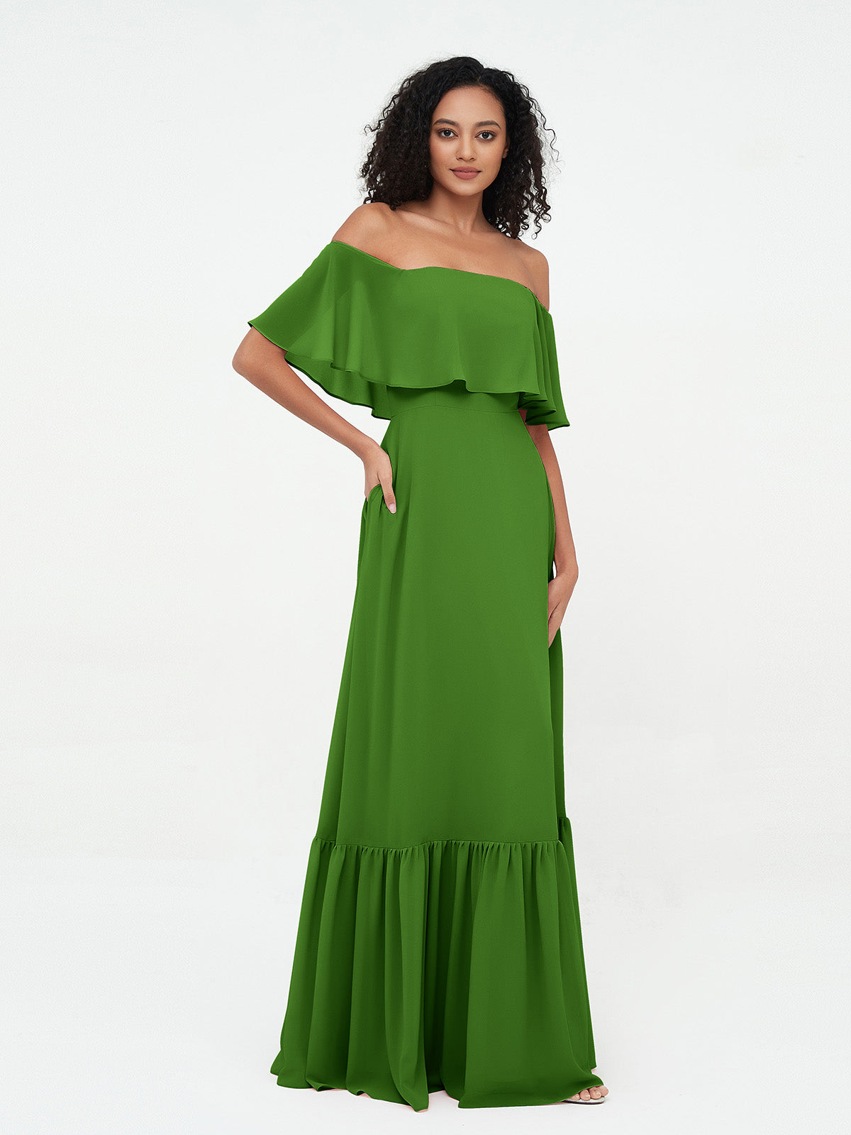 Moss Azalea Chiffon Off-Shoulder Dress