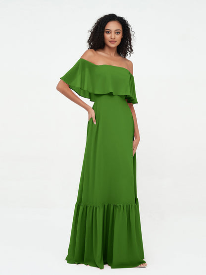 Moss Azalea Chiffon Off-Shoulder Dress