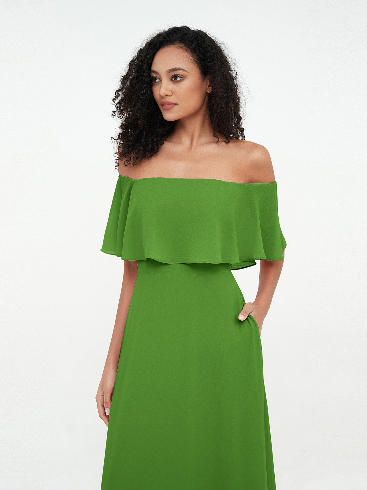 Moss Azalea Chiffon Off-Shoulder Dress
