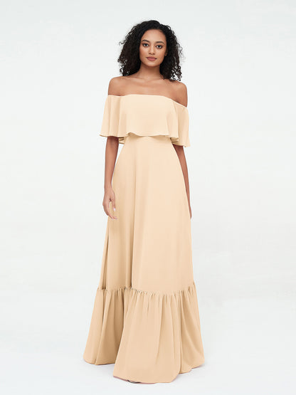 Peach Azalea Chiffon Off-Shoulder Dress