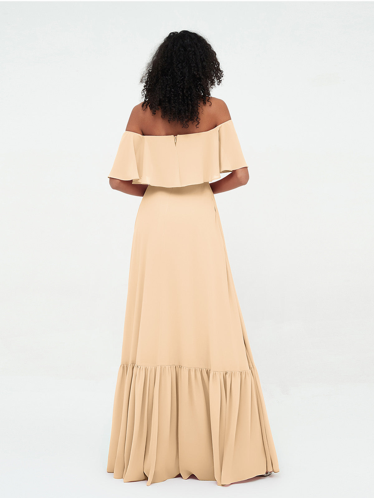 Peach Azalea Chiffon Off-Shoulder Dress