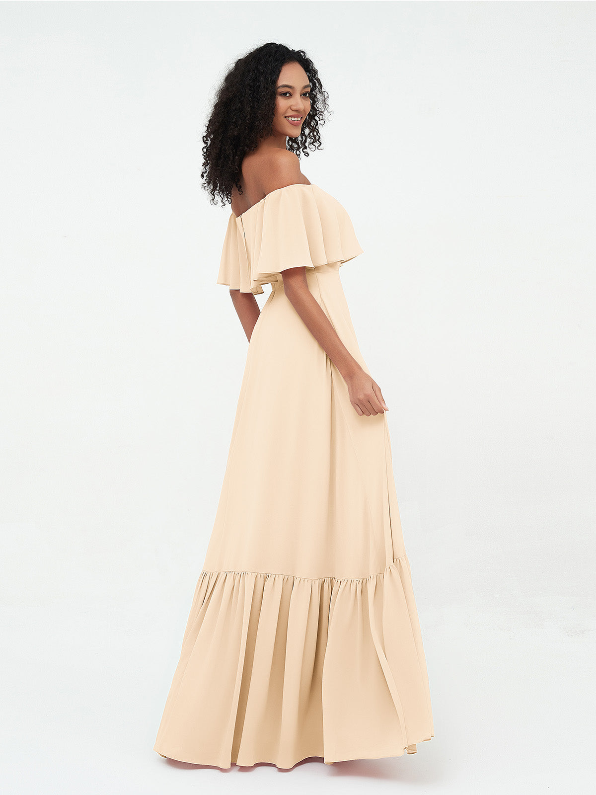 Peach Azalea Chiffon Off-Shoulder Dress