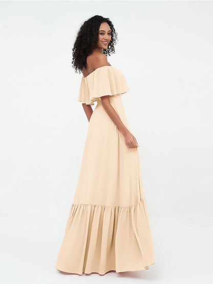Peach Azalea Chiffon Off-Shoulder Dress