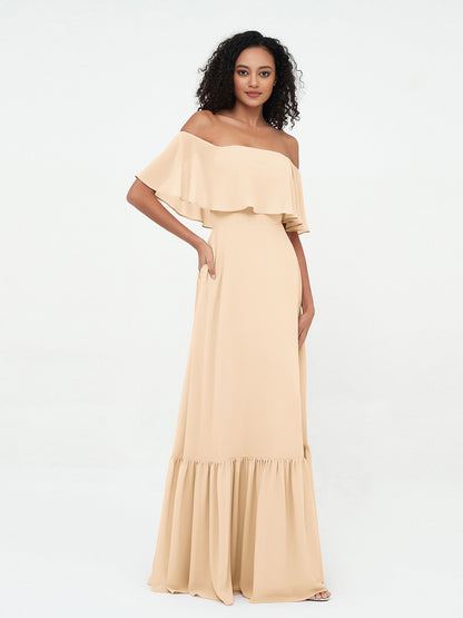 Peach Azalea Chiffon Off-Shoulder Dress
