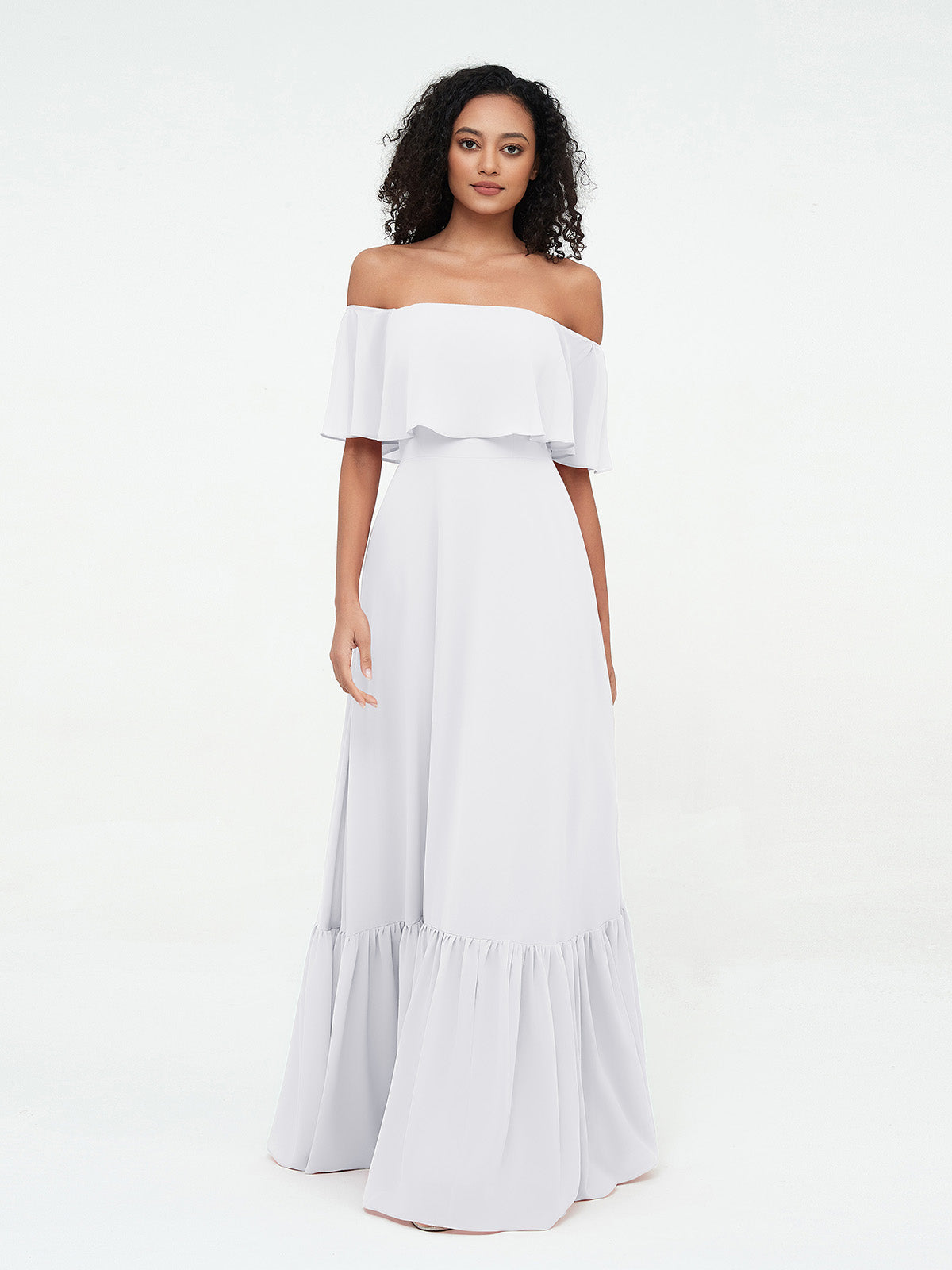 White Azalea Chiffon Off-Shoulder Dress