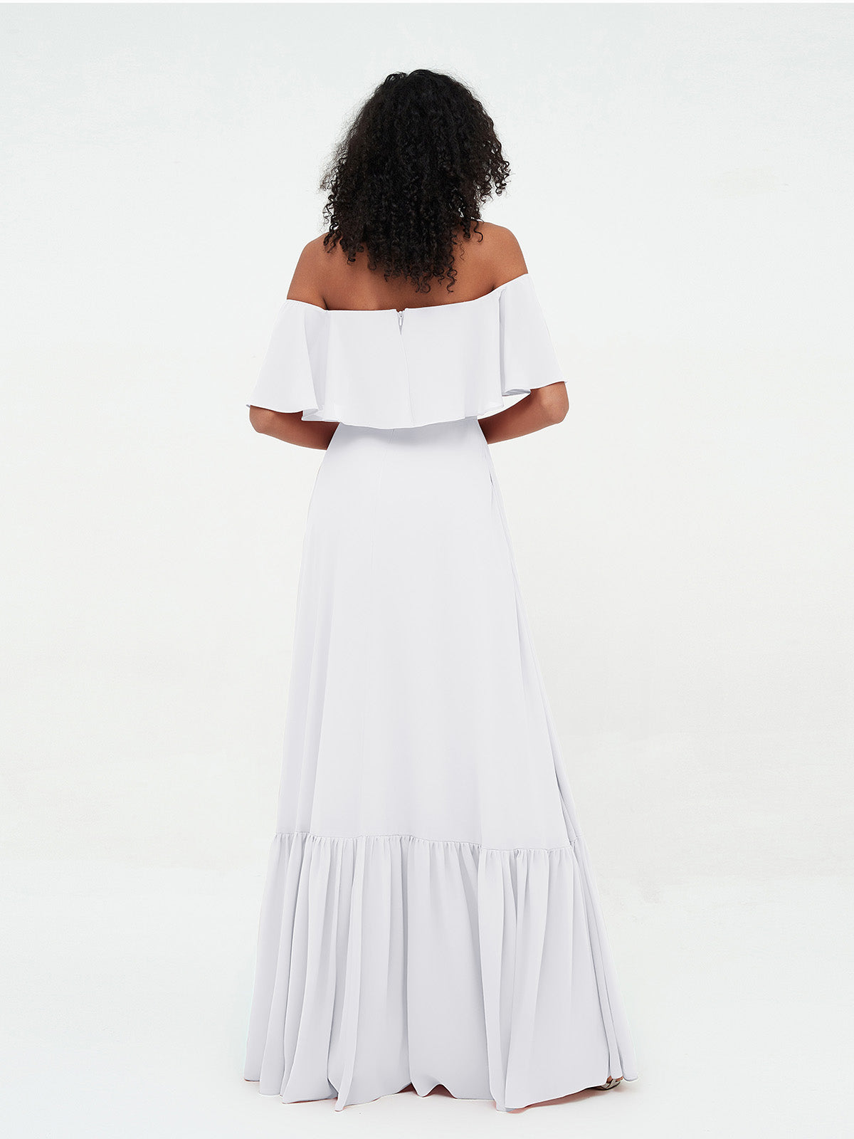 White Azalea Chiffon Off-Shoulder Dress