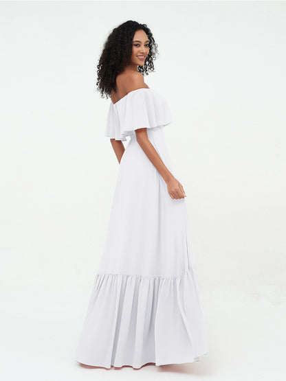 White Azalea Chiffon Off-Shoulder Dress
