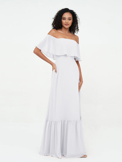 White Azalea Chiffon Off-Shoulder Dress