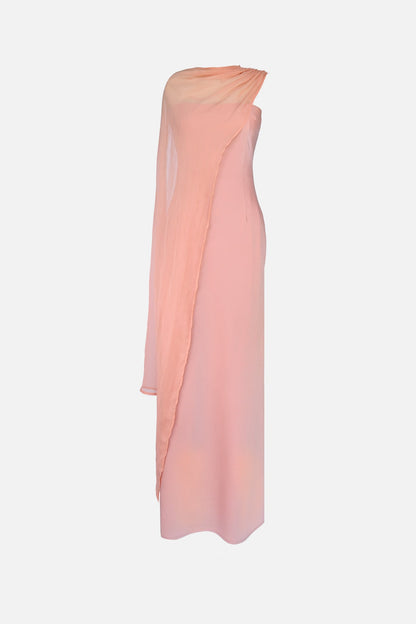 Peach Vittoria Cape Dress in Peach