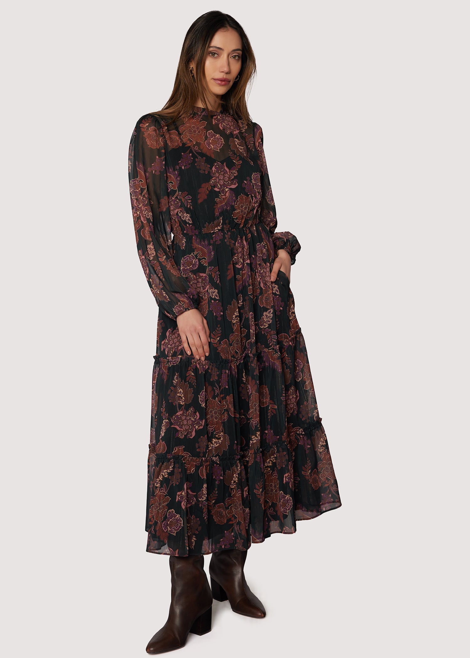 BLACK-PLUM-FLORAL Ophelia Bohemian Maxi Dress