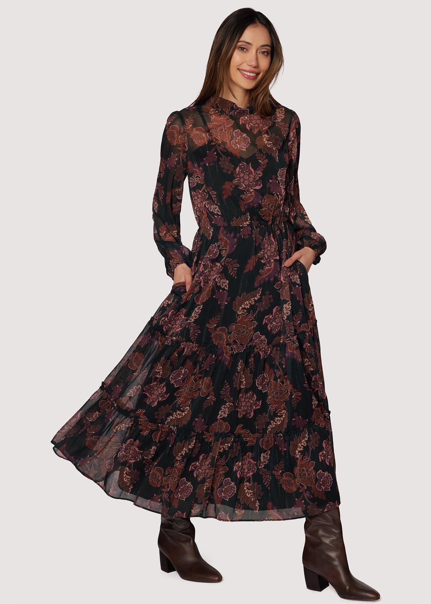 BLACK-PLUM-FLORAL Ophelia Bohemian Maxi Dress