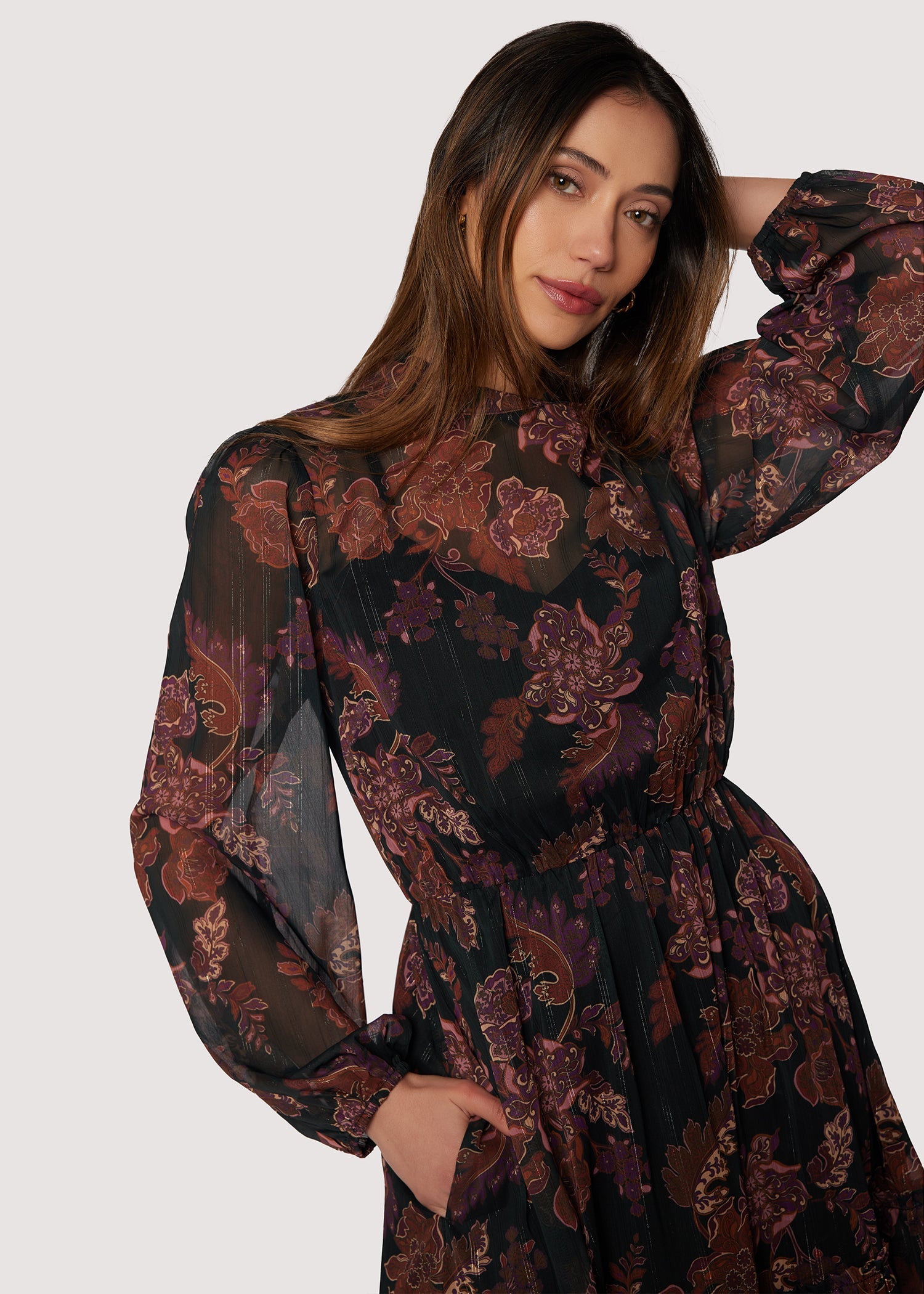 BLACK-PLUM-FLORAL Ophelia Bohemian Maxi Dress