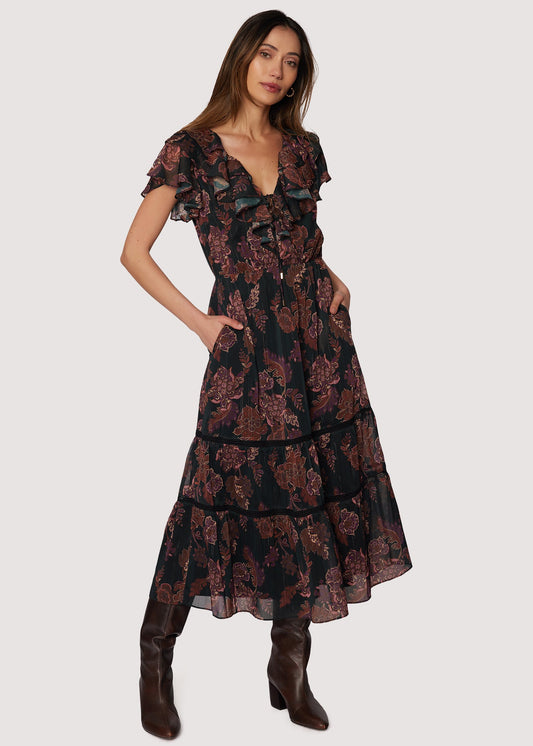 BLACK-PLUM-FLORAL Isabelle Bohemian Midi Dress
