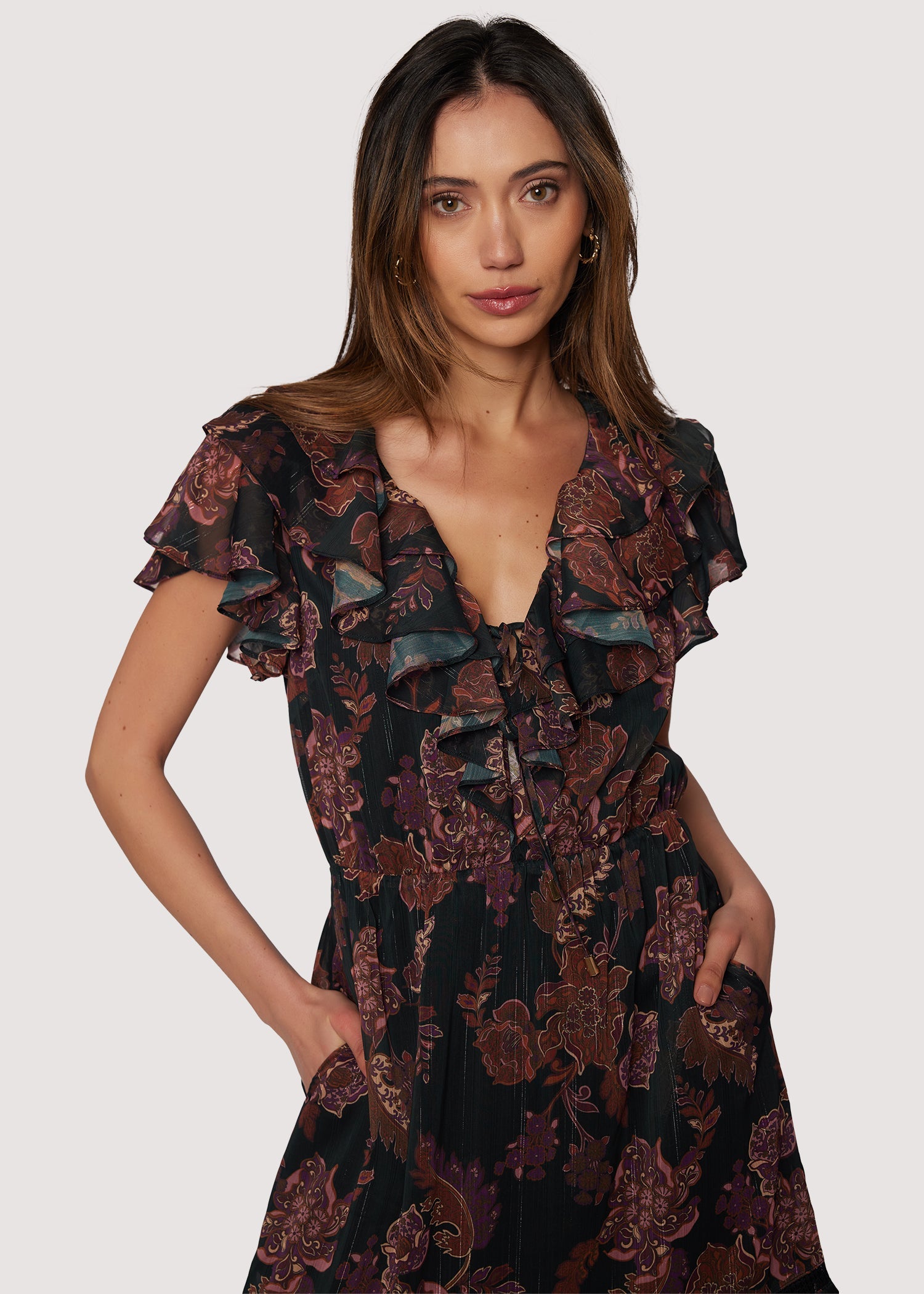 BLACK-PLUM-FLORAL Isabelle Bohemian Midi Dress