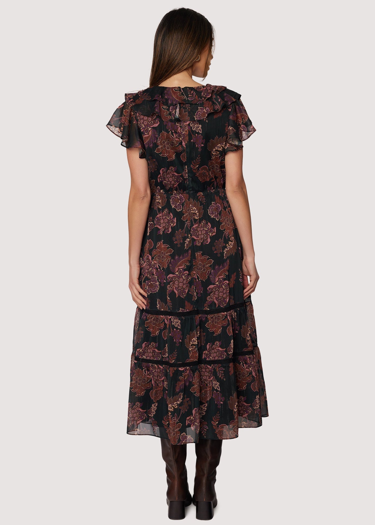 BLACK-PLUM-FLORAL Isabelle Bohemian Midi Dress