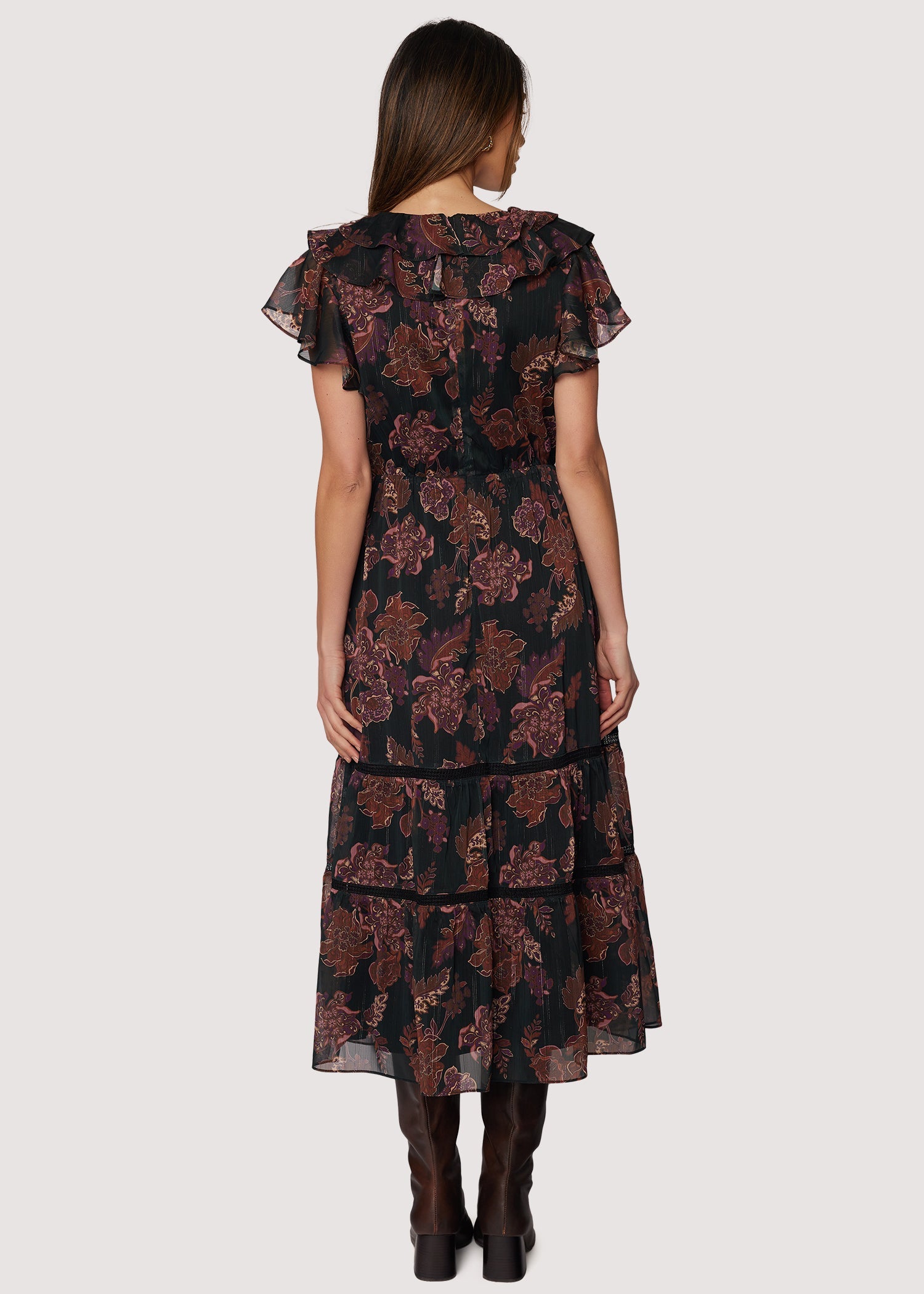 BLACK-PLUM-FLORAL Isabelle Bohemian Midi Dress