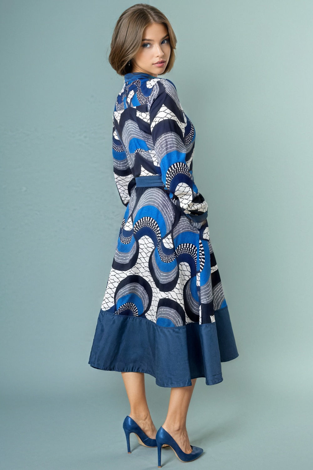 MULTI T25035 COLLARED MIDI DRESS (XS, S)