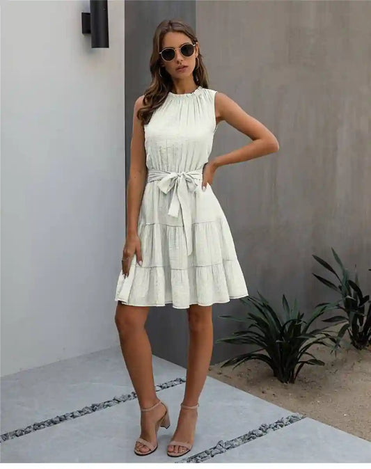 White Boho Chic Mini Dress - L