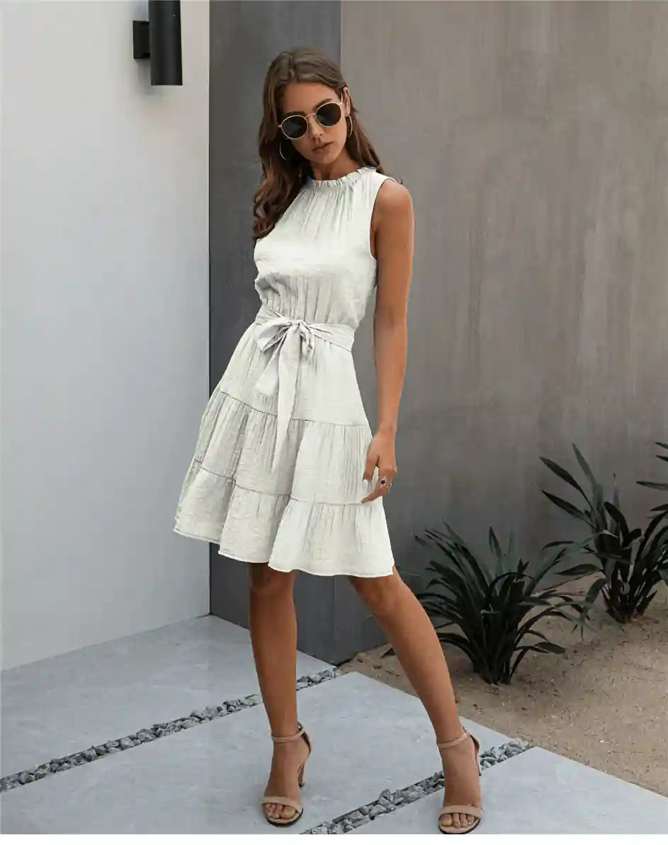White Boho Chic Mini Dress - L