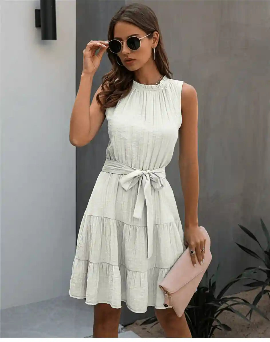White Boho Chic Mini Dress - L