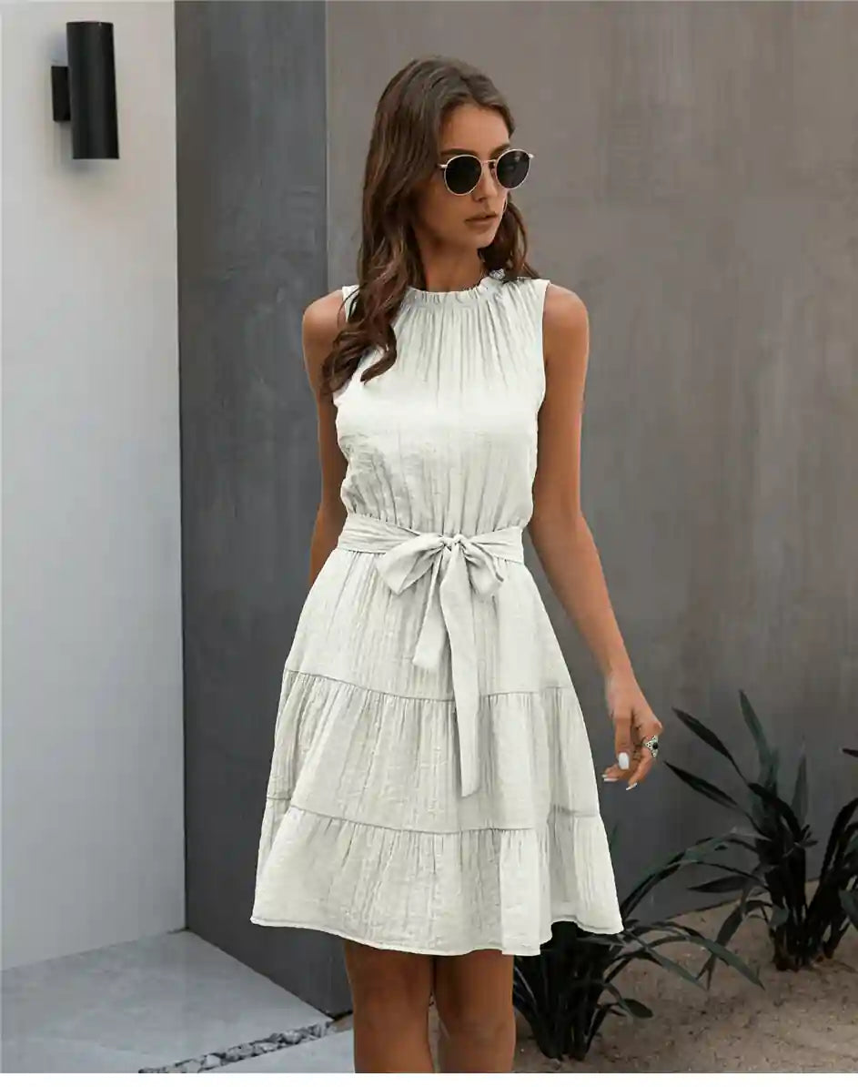 White Boho Chic Mini Dress - L