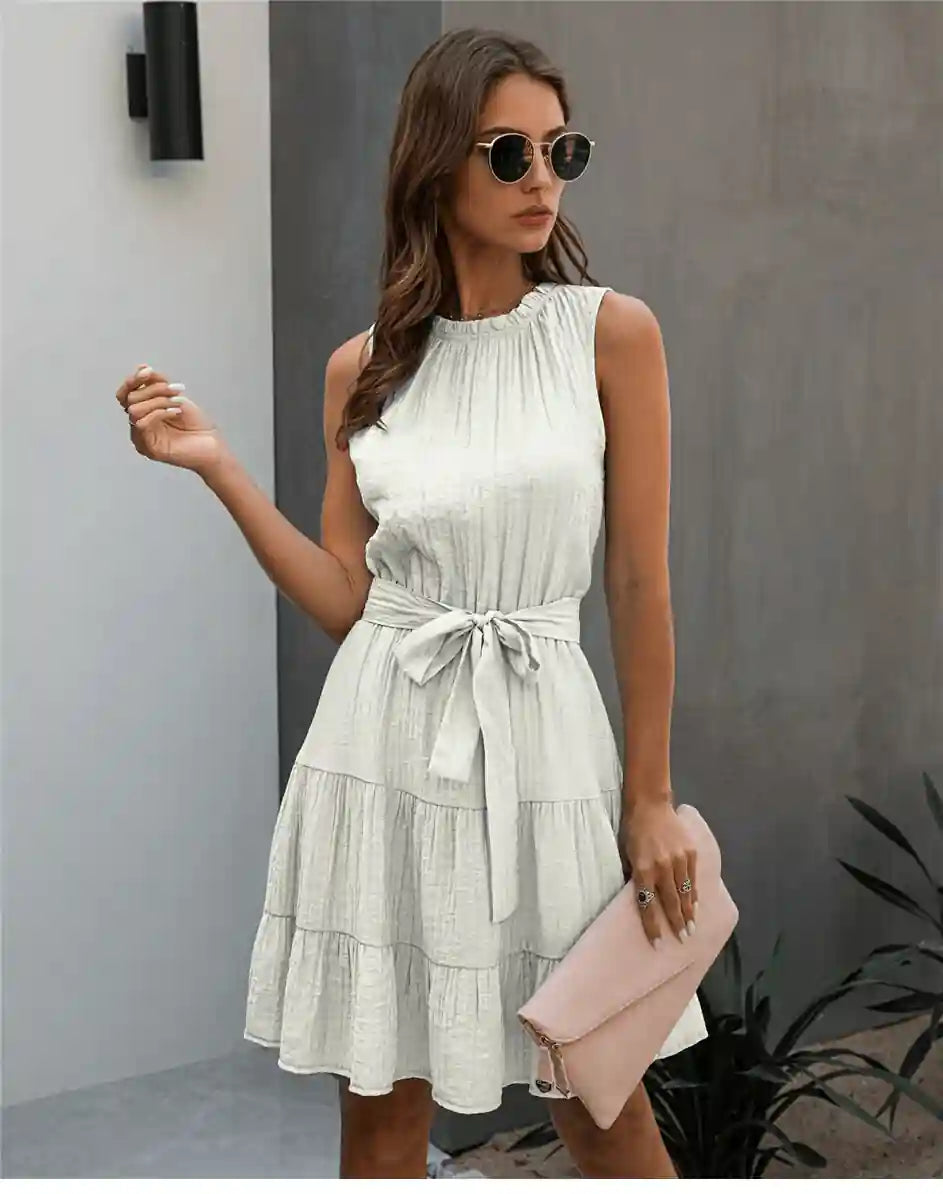 White Boho Chic Mini Dress - L
