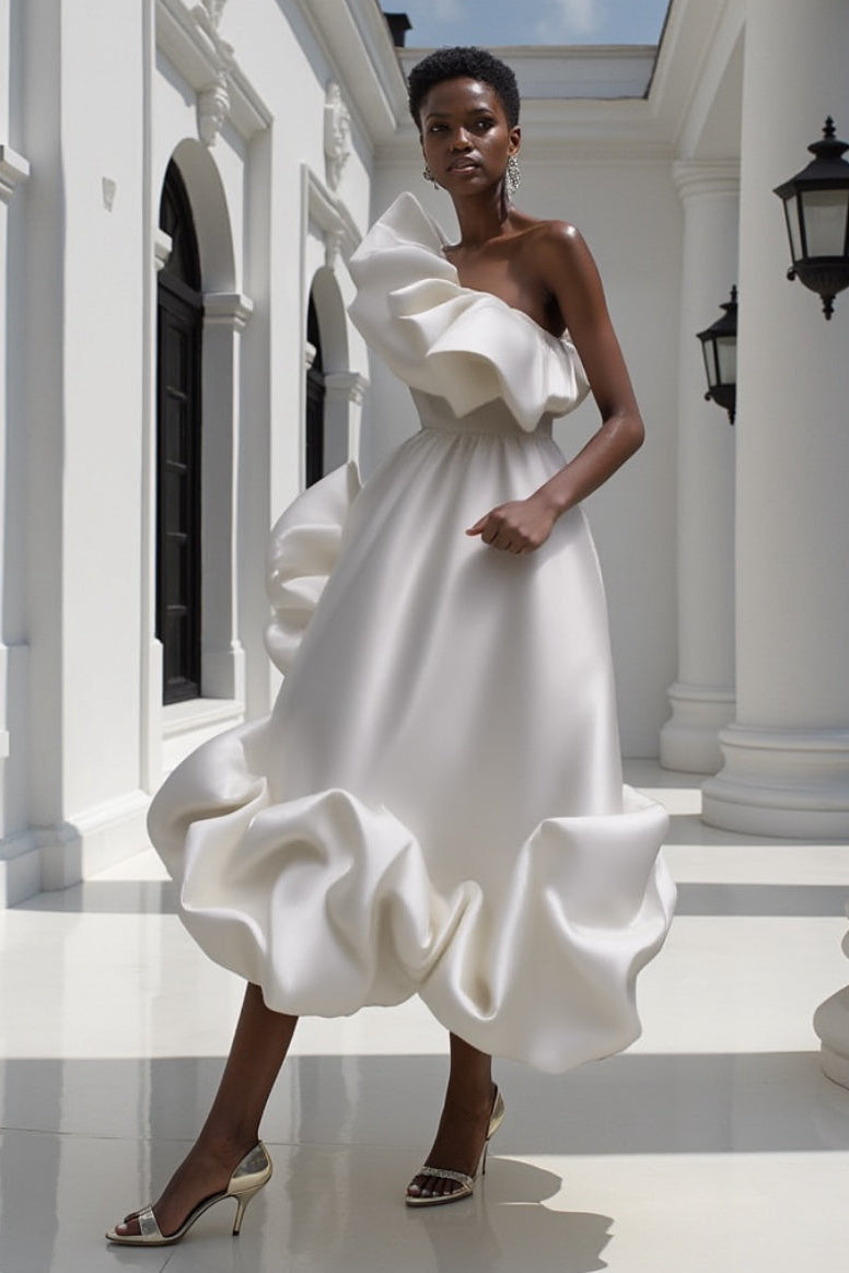 white or black Margot Ruffle Midi Dress in Red
