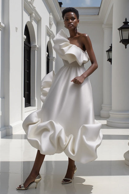 white or black Margot Ruffle Midi Dress in Red