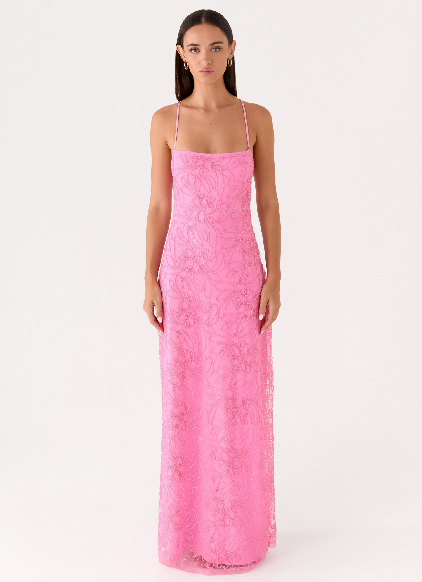 Pink Wonyoung Beaded Maxi Dress in Rose