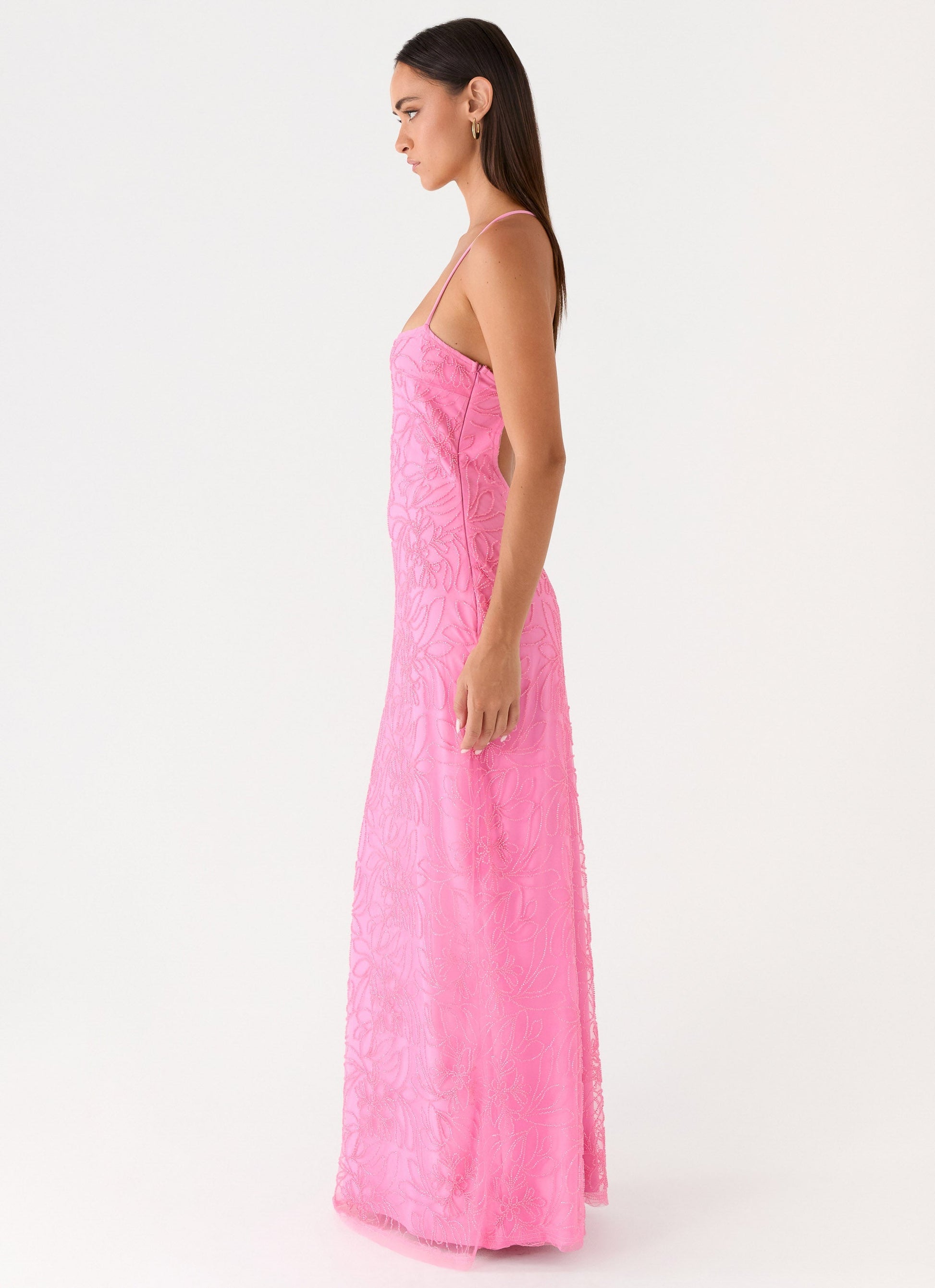 Pink Wonyoung Beaded Maxi Dress in Rose