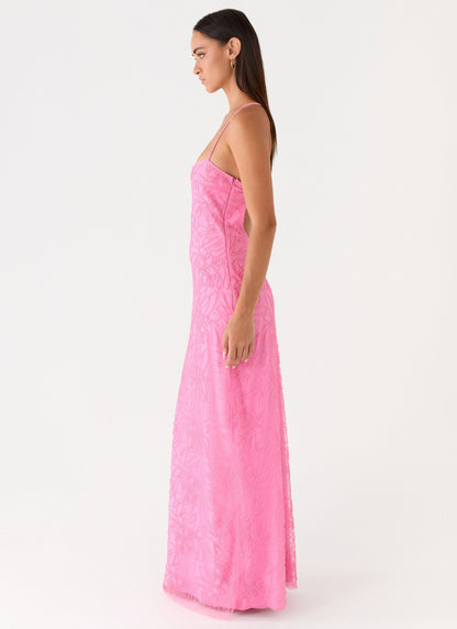 Pink Wonyoung Beaded Maxi Dress in Rose