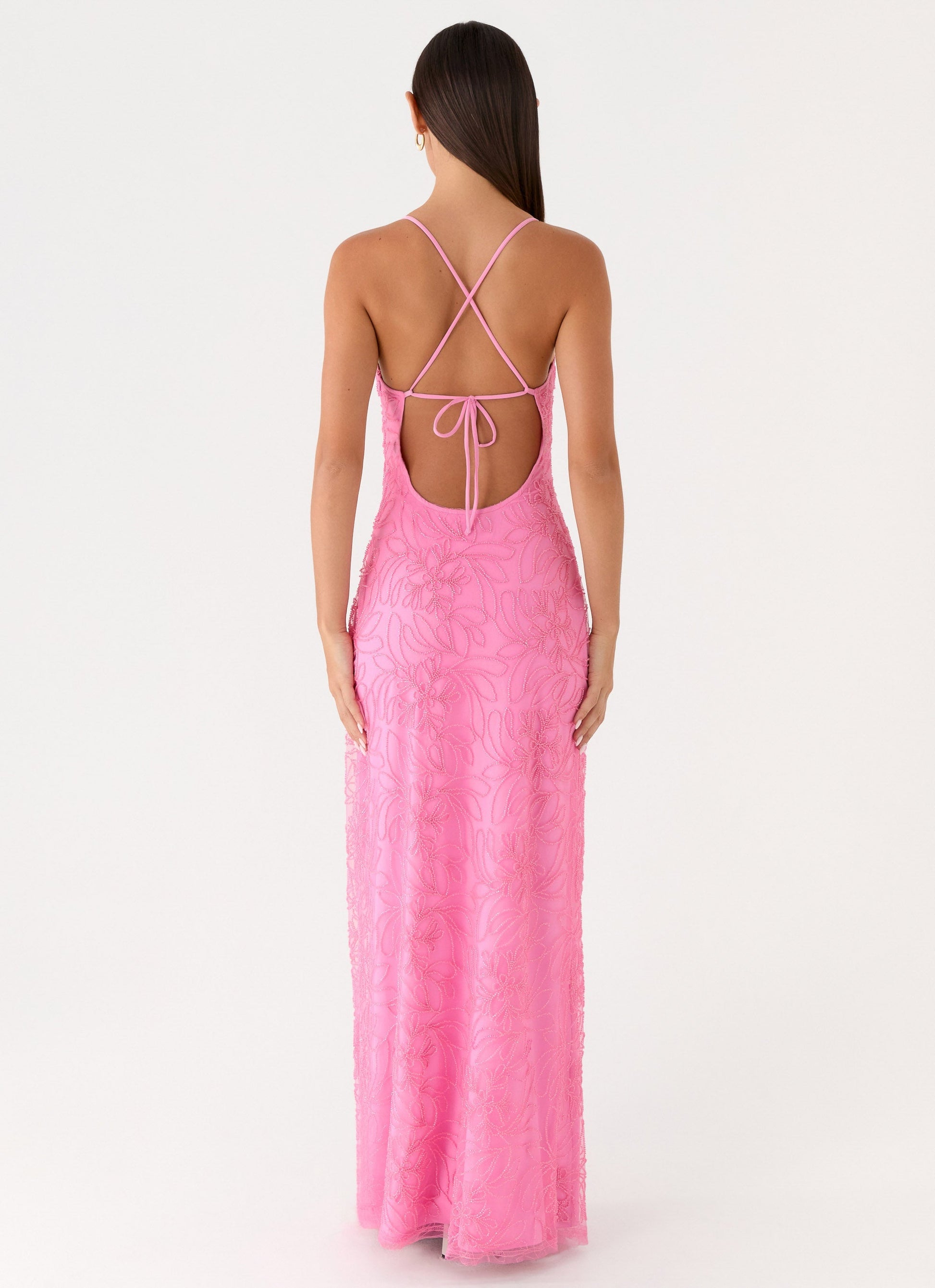 Pink Wonyoung Beaded Maxi Dress in Rose