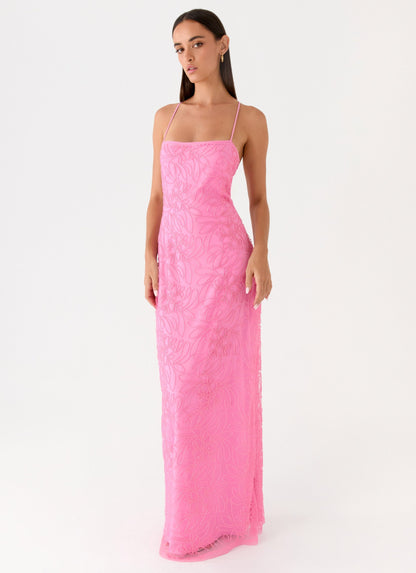 Pink Wonyoung Beaded Maxi Dress in Rose