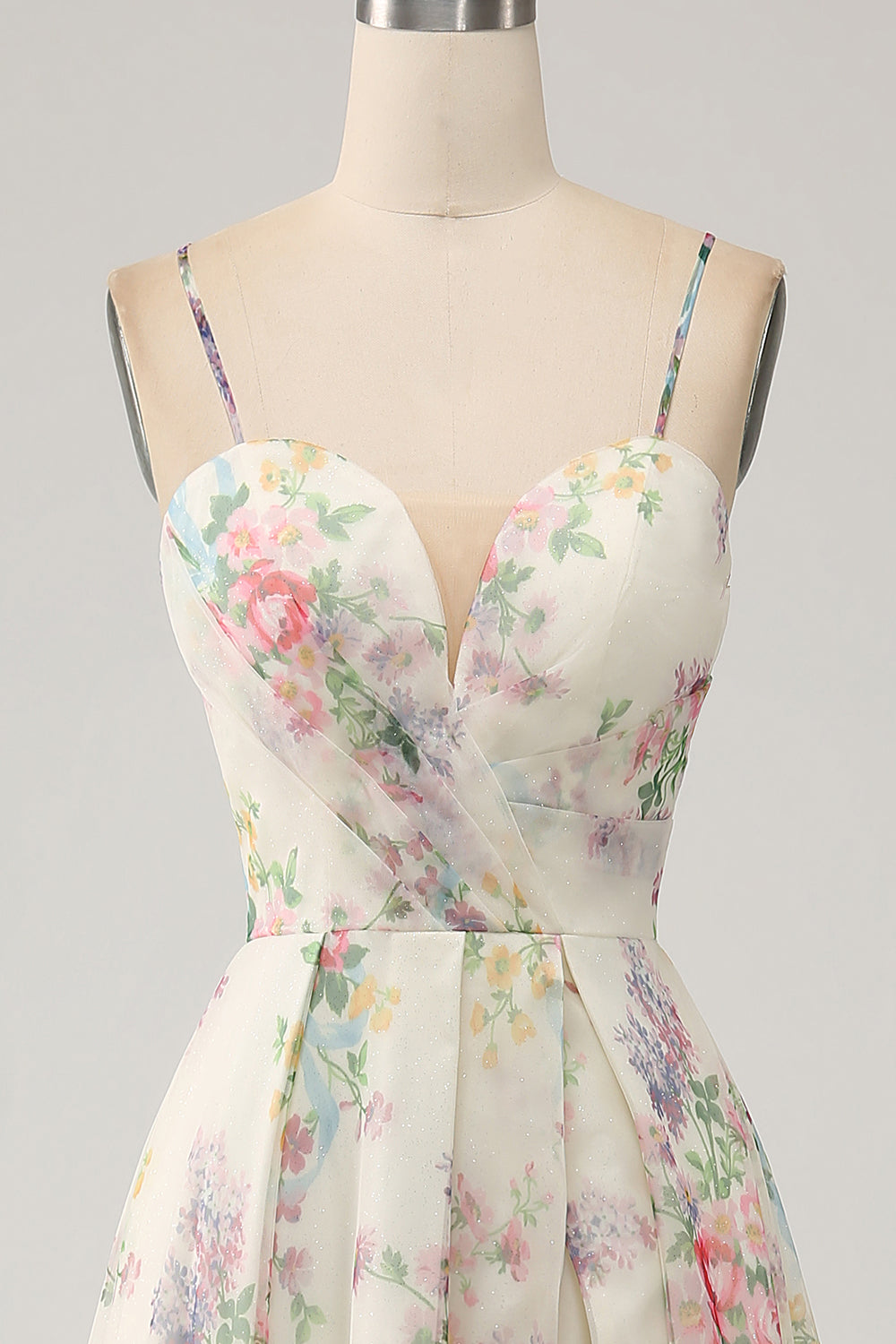 Line Flower Printed Ivory Prom Dress with Slit Margot A-Line Ivory Floral Prom Dress