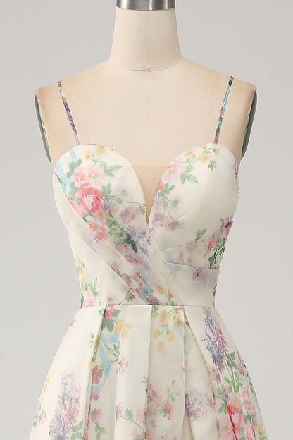 Line Flower Printed Ivory Prom Dress with Slit Margot A-Line Ivory Floral Prom Dress