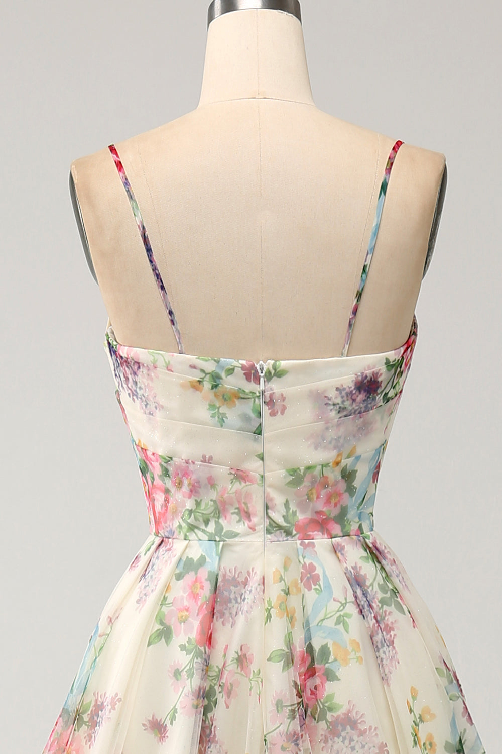 Line Flower Printed Ivory Prom Dress with Slit Margot A-Line Ivory Floral Prom Dress
