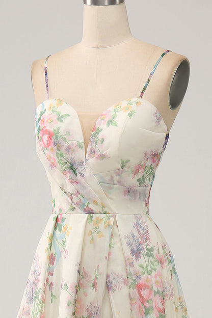 Line Flower Printed Ivory Prom Dress with Slit Margot A-Line Ivory Floral Prom Dress