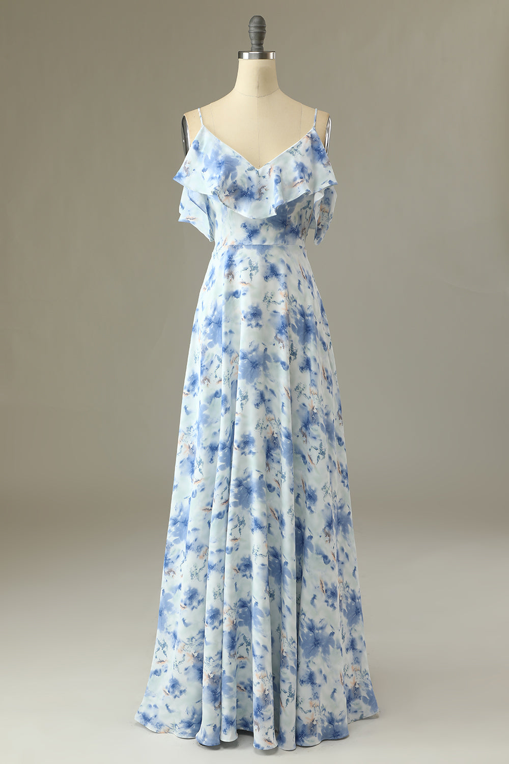 Blue Margot Off-Shoulder Floral Bridesmaid Dress