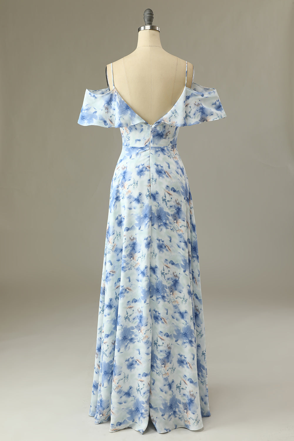 Blue Margot Off-Shoulder Floral Bridesmaid Dress