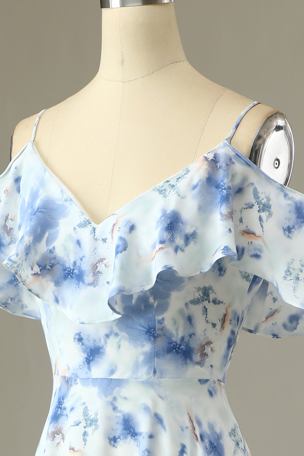 Blue Margot Off-Shoulder Floral Bridesmaid Dress