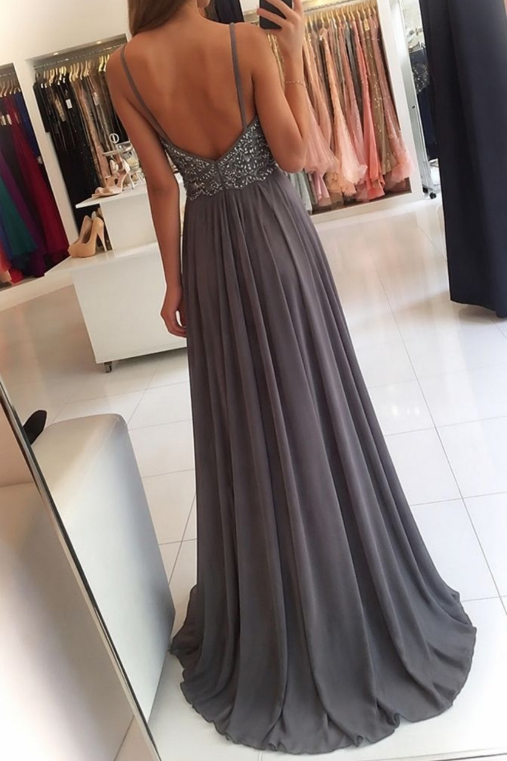 Line Prom Dress with Beadings Adelaide Beaded Chiffon Halter Gown