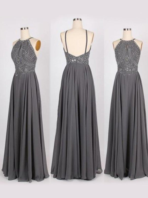 Line Prom Dress with Beadings Adelaide Beaded Chiffon Halter Gown