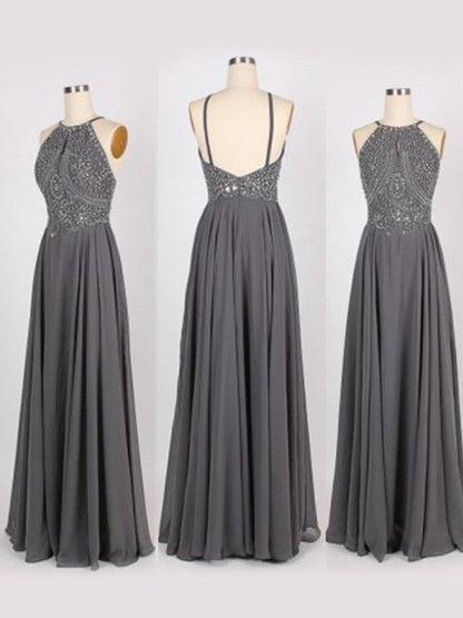 Line Prom Dress with Beadings Adelaide Beaded Chiffon Halter Gown