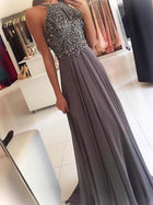 Adelaide Beaded Chiffon Halter Gown