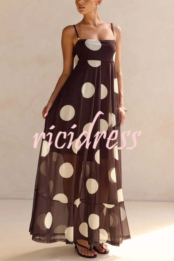 Blue Margot Polka Dot Mesh Maxi Dress